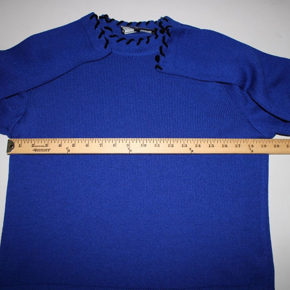 St John Sport Sz S Royal Blue Black Trim Collared Santana Knit AS IS Sweater - Picture 9 of 16